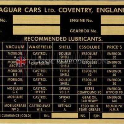 Chassis plate - Jaguar XK120, XK140 (1949-53), brass