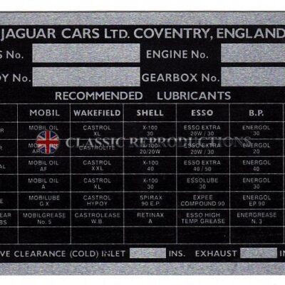 Chassis plate - Jaguar XK140, XK150 & early XKE 1956-61