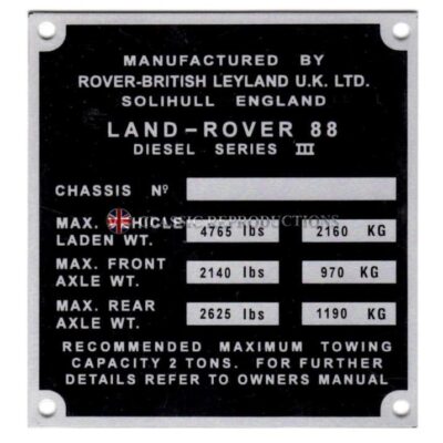 Chassis plate - Land Rover Series 3 88" Diesel