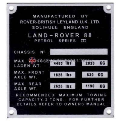 Chassis plate - Land Rover Series 3, 88" Petrol