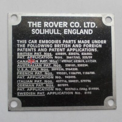 Patent plate - Rover P6 2000
