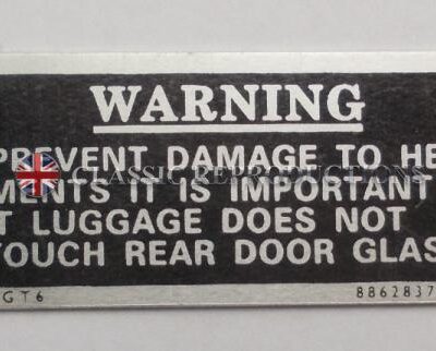 Warning plate for Rear Screen Heat Element