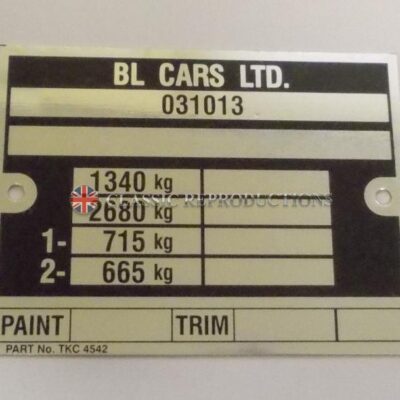 Chassis plate - Triumph late TR7, early TR8 from 1979