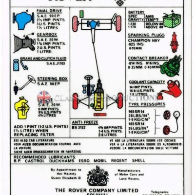 Technical Information label - Rover P6 2000 (PN 570107)
