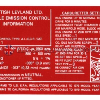 Emission Control label - MGB USA spec 1979