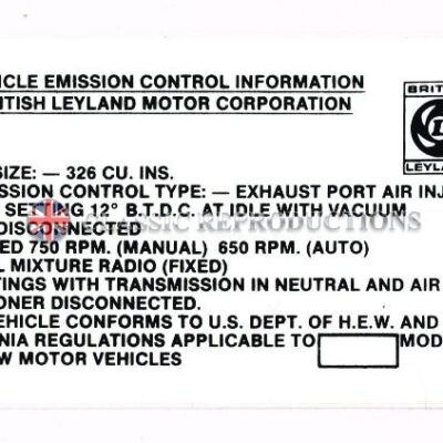 Emission Control label - Jaguar 71