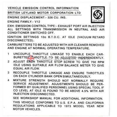 Emission Control label - Jaguar 73