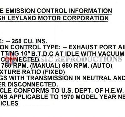 Emission Control label - Jaguar 70