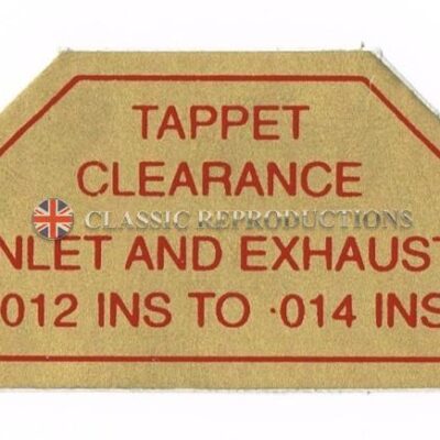 Tappet Clearance label - Jaguar