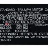 Standard Triumph Patents label - Triumph - 1968 on
