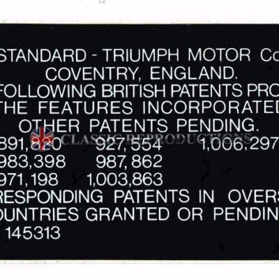 Standard Triumph Patents label - Triumph - 1968 on