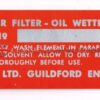 Vokes Air Filter label - MGA Twin Cam
