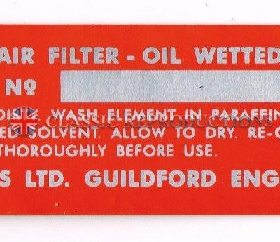 Vokes Air Filter label - MGA Twin Cam