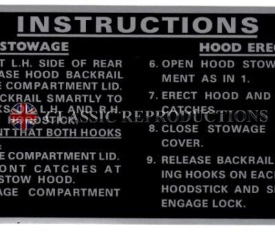 Hood Stowage instructions label - Triumph Stag Mk 2
