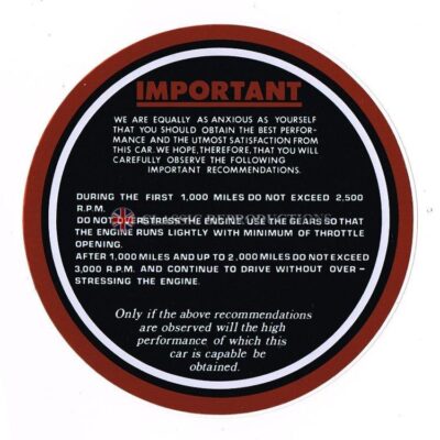 "Running In" windscreen sticker - Daimler 'D' - Brown