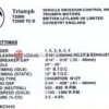 Engine Settings label - Triumph (PN UKC5545)