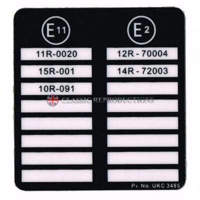 "E11/E2" patents label - Triumph 2000/2500 (P/N UKC3485)