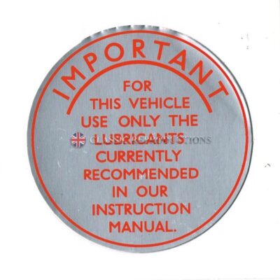 Recommended lubricants oil filler cap label - Red/Silver - Rover 95/100 (1962-64)