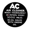 AC Air Cleaner label (black/white) - Rover 95/100 (1962-64)