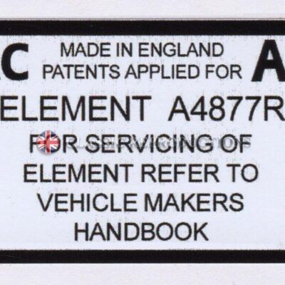 AC Air Filter label - Triumph 2.5 Pi, 2500S, TR5, TR6