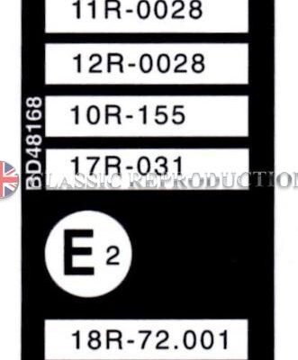 "E11/E2" patents label - Jaguar XJ series 2
