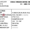 Emission Control label - Jaguar XJS V12 1978-80