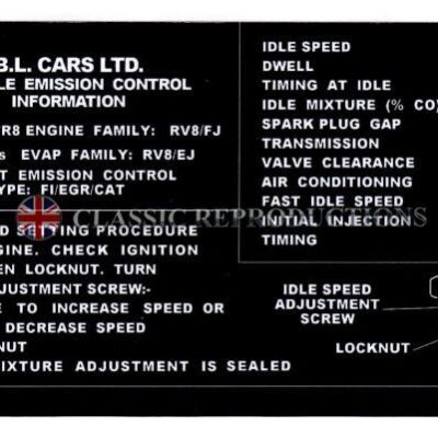 Emission Control label - Triumph TR8 Canada