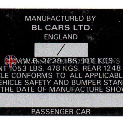 Chassis plate - MG Midget Export - 1978-79 (CHA 821)